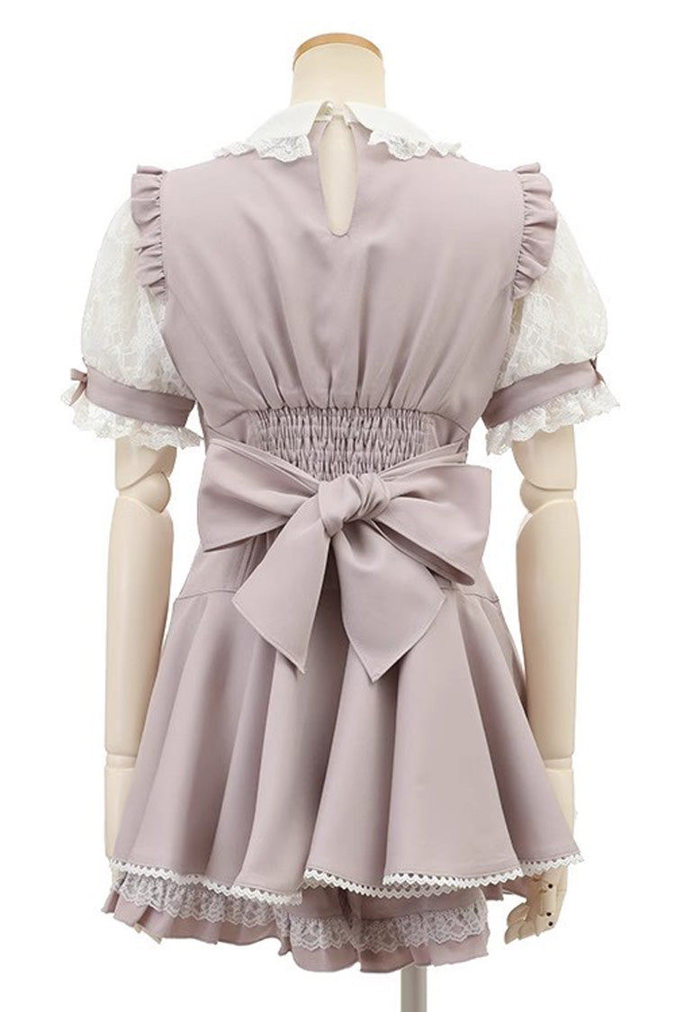 Pink Japanese Diamond Buckle Heart Bow Lace Sweet Jirai Kei Dress Fake Two-piece Set - Product - 3
