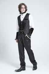 Black Floral Print Embroidery Men's Gothic Suit Pants - Product - 9