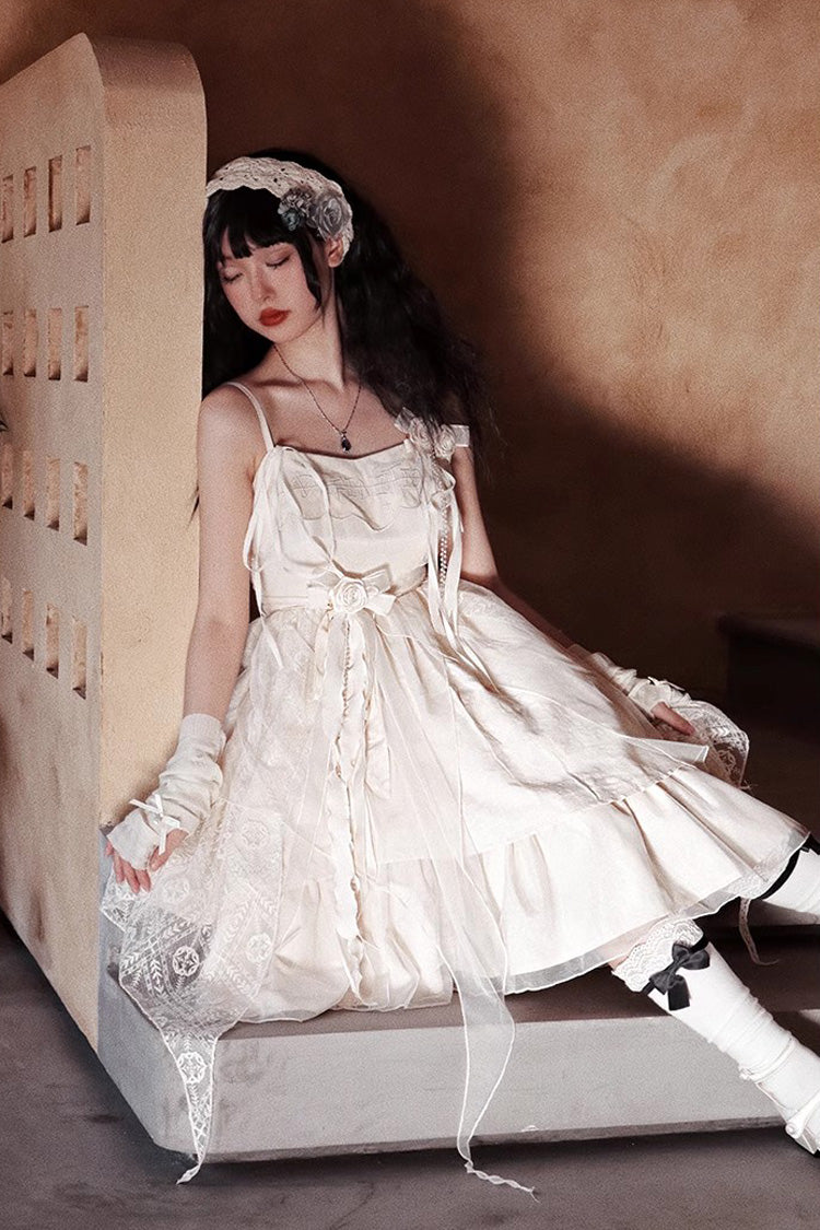 Champagne Ruffle Bowknot Sweet Elegant Princess Lolita Jsk Dress - Product - 5