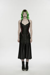 Black/Red Halterneck Sleeveless Lace-Up Slim Buckled Women's Punk Dress - Product - 2