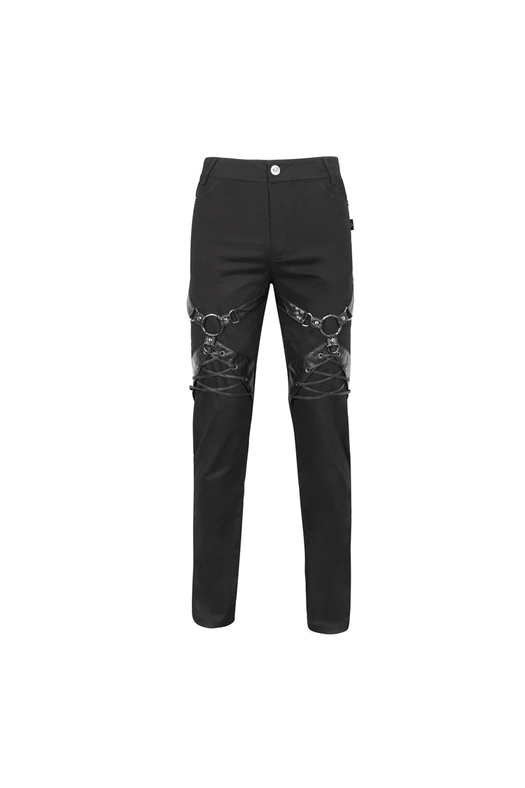Black Thigh Position Buckle Splice Men's Punk Pants - Product - 7