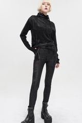Black Knitted Fabric Detachable Chain Trim Irregular Semi-Perspective Knit Women's Punk Pants - Product - 3