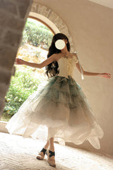 Green Gradient Multi-Layered Print Sweet Lolita Skirt - Product - 4
