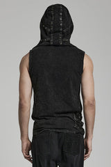 Black Sleeveless Irregular Hooded Men's Punk Tank Top - Product - 3