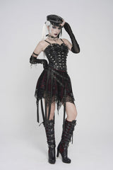 Black Lace-Up Slim Studded Zippered Women's Punk Corset - Product - 10