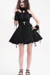 Black Halterneck Cut-out Ruffle Lace Women's Gothic Dress - Product - 4