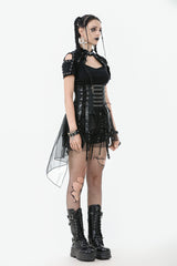 Black High Waisted Lace-Up High/low Mesh Women's Punk Skirt - Product - 7
