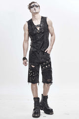 Black Decadence Punk Rock Nailed Ragged Shorts Mens Pants - Product - 5