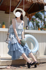 Blue [Go To The Beach] Multi-Layered Print Ruffle Holiday Sweet Lolita Jsk Dress - Product - 10