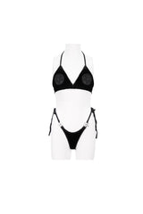 Black Velvet Stretch Sexy Cutout Pentagram Women's Gothic Swimsuit Set - Product - 6