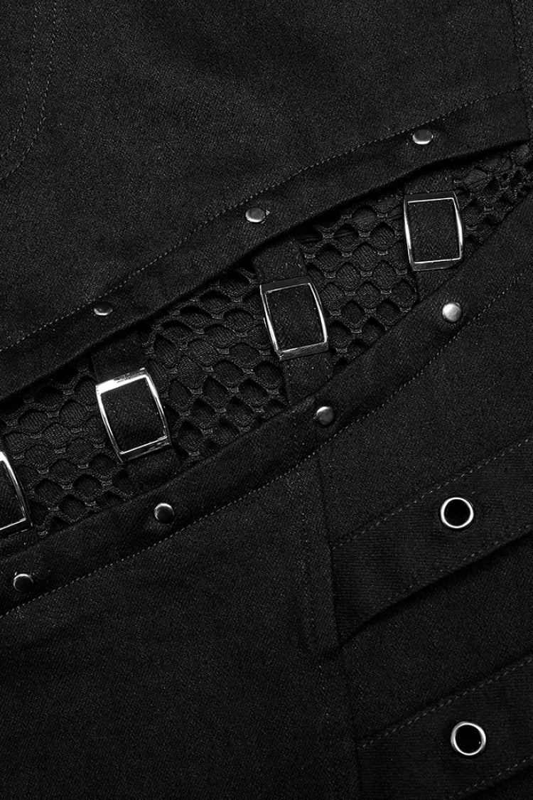Black Stitching Slim Mesh Buckles Metal Hardware Women's Steampunk Pants - Product - 8