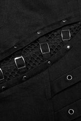 Black Stitching Slim Mesh Buckles Metal Hardware Women's Steampunk Pants - Product - 8
