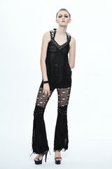 Black Punk Sexy Broken Holes Slim Fit Flared Womens Pants - Product - 7