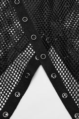 Black Sleeveless Irregular Hooded Mesh Eyelet Men's Punk Vest - Product - 8