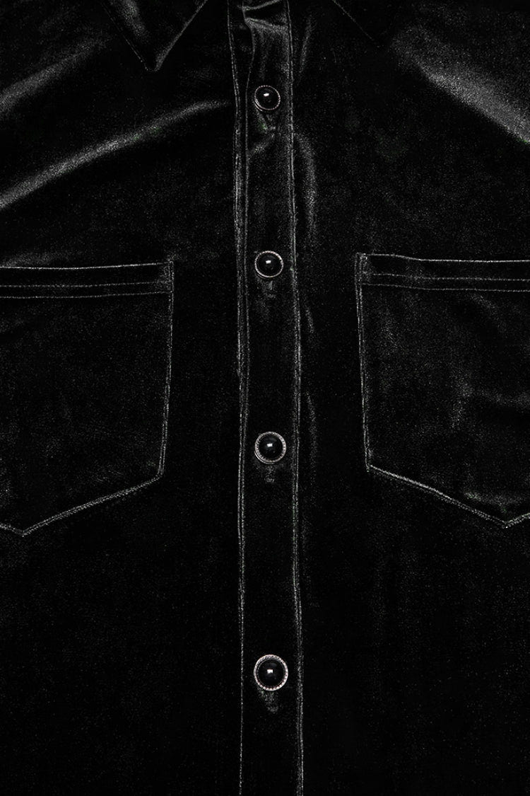 Black Lapel Collar Long Puff Sleeves Men's Gothic Blouse - Product - 6