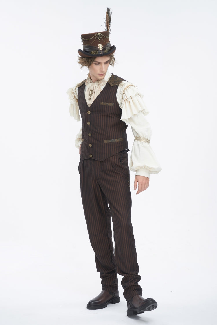 Brown Chain-Decorated Men's Gothic Accessory Gear Feather Top Hat - Product - 7