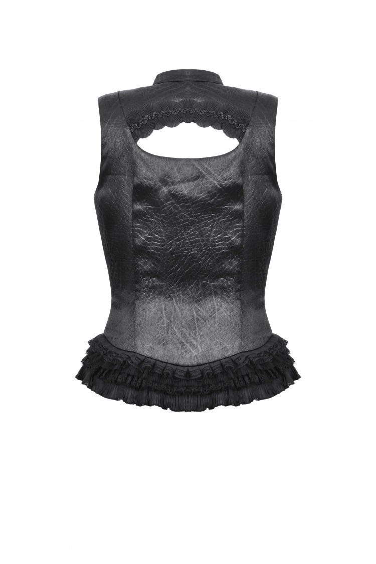Black Sleeveless Cut-Out Lace Trim Side Lace-Up Women's Gothic Sexy Corset Top - Product - 13