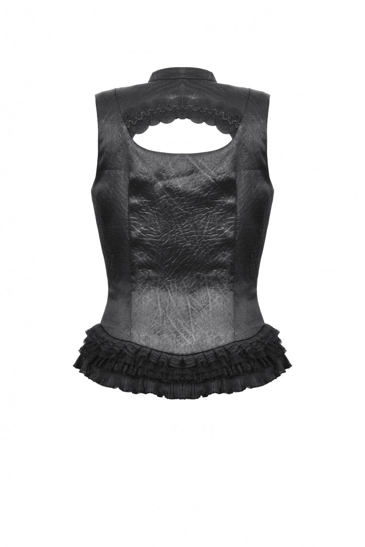 Black Sleeveless Cut-Out Lace Trim Side Lace-Up Women's Gothic Sexy Corset Top - Product - 13