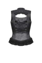 Black Sleeveless Cut-Out Lace Trim Side Lace-Up Women's Gothic Sexy Corset Top - Product - 13