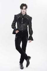 Black Cross Spider Turn-down Collar Long Trumpet Sleeves Printed Lace Men's Gothic Shirt - Product - 7