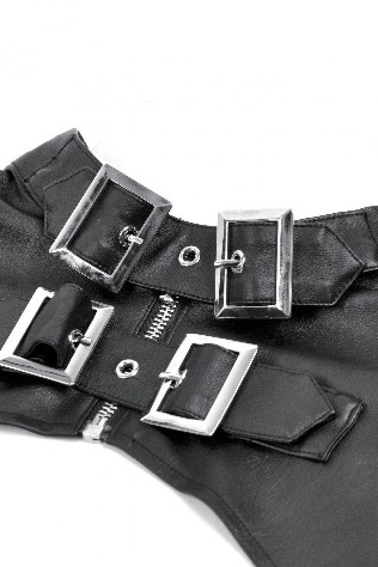 Black PU Leather Long Sleeves Buckled Strap Zippered Women's Punk Shrug - Product - 12