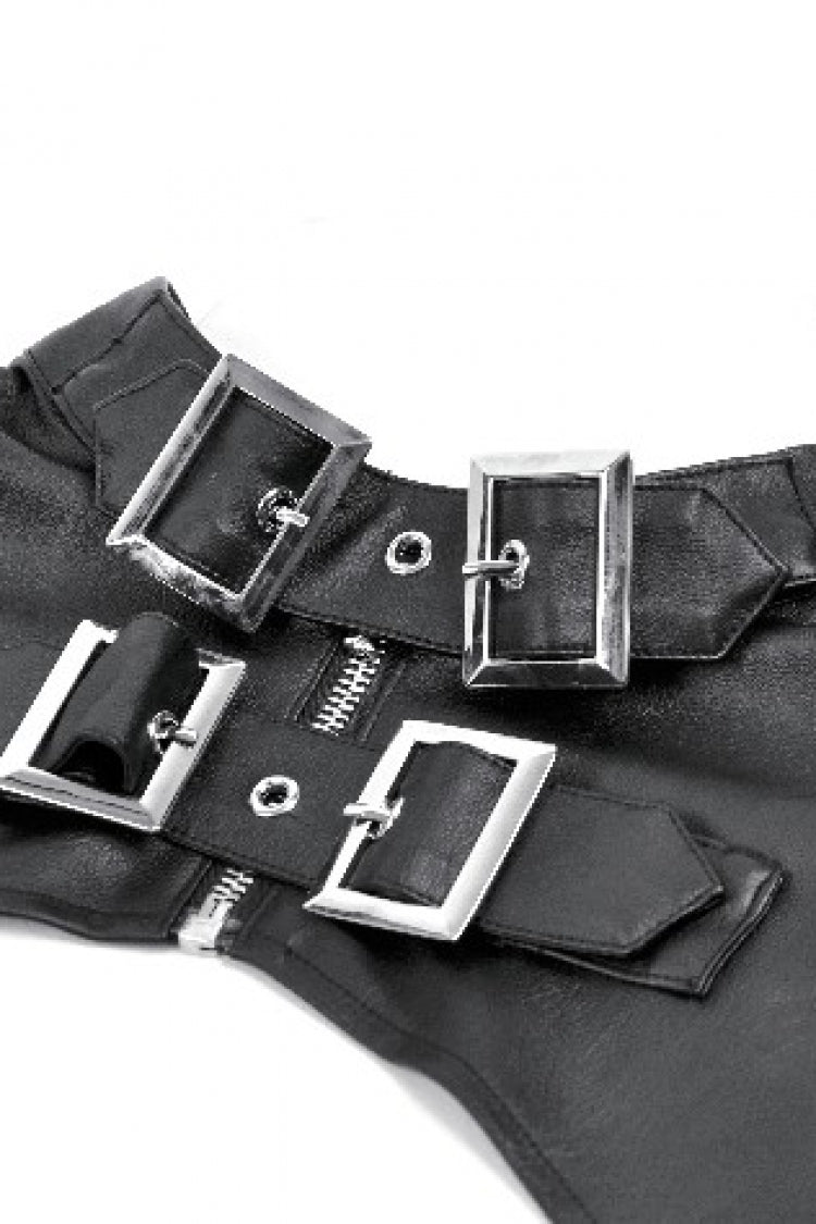 Black PU Leather Long Sleeves Buckled Strap Zippered Women's Punk Shrug - Product - 12
