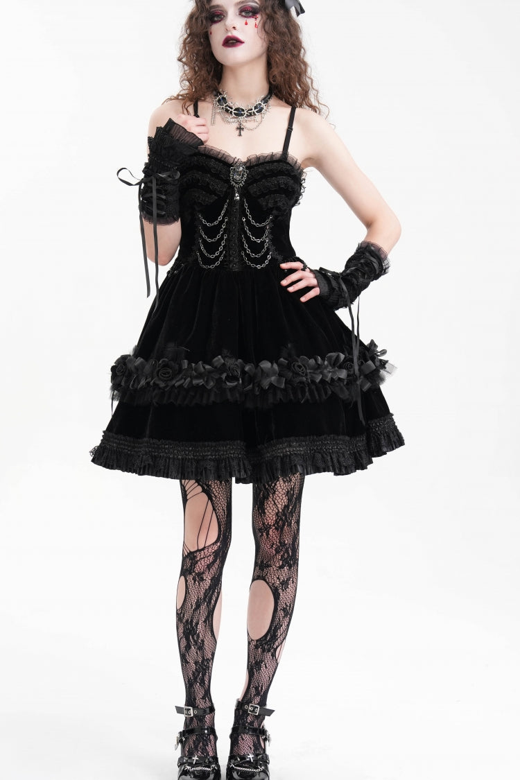 Black Chain Ruffle Lace Women's Gothic Slip Dress - Product - 2