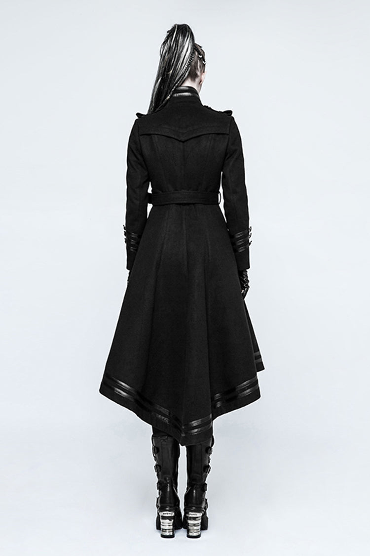 Black Military Uniform Double Breasted Womens Long Gothic Coat With Belt - Product - 4