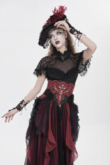 Black/Red Embroidered Lace Women's Gothic Underbust Corset Embroidered Rose Cross Underbust Corset - Product - 11