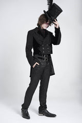 Black Double Buckles High Waisted Embroidery Men's Gothic Suit Pants - Product - 12