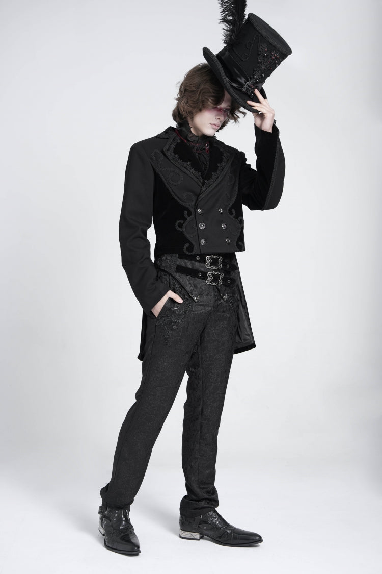 Black Double Buckles High Waisted Embroidery Men's Gothic Suit Pants - Product - 12