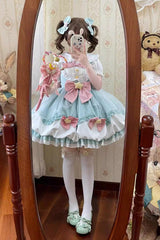 Little Wishing Star Ruffle Bowknot Bud Sweet Lolita Jsk Dress 5 Colors - Green - 5