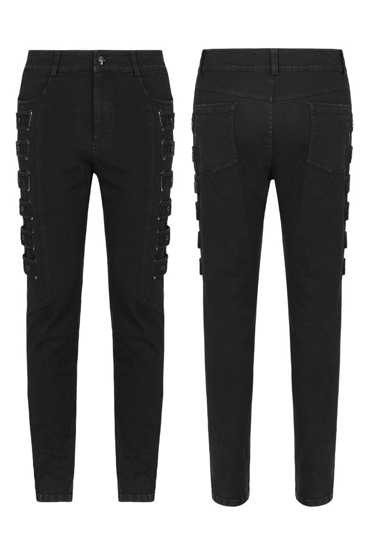 Black Buckle Zipper Men's Gothic Fitted Pants - Product - 5