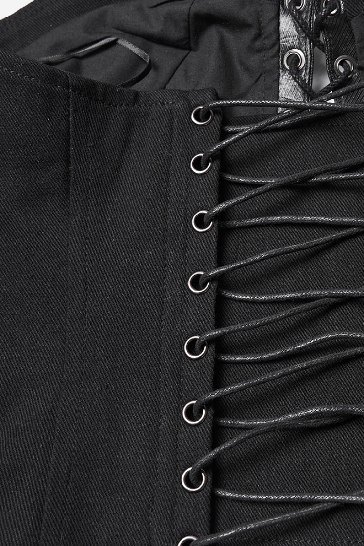 Black Sleeveless Lace-Up Side Zipper Pleated Women's Punk Corset - Product - 7