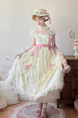 Yellow [Sakura’s Spring Resonance] Sleeveless Ruffled Bow Sweet Lolita Jsk Dress (Long Version) - Product - 2