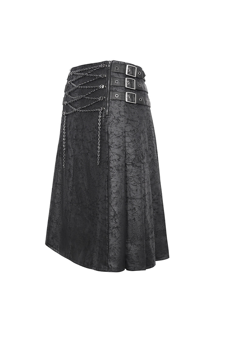 Black Print Chain Multi Buckle Men's Gothic Skirt - Product - 9