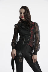 Black V Collar Sleeveless Embroidery Lace Asymmetric Women's Gothic Vest - Product - 3