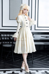 Ivory [Birch Appointment] Stand Collar Long Puff Sleeves Ruffle Bowknot Sweet Lolita Dress - Product - 6