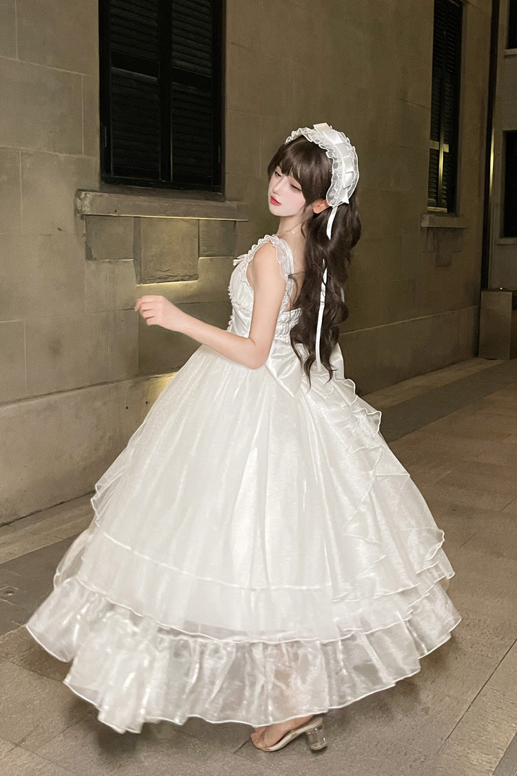 White [Moonlight Sonata] Ruffle Cardigan Bowknot Lace Sweet Vintage Lolita Jsk Dress - Product - 7