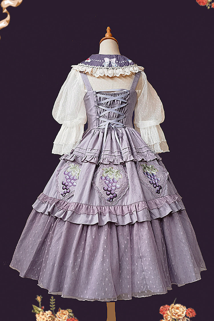 Purple [Vineyard] Sleeveless Jacquard Print Ruffle Embroidery Sweet Lolita Jsk Dress - Product - 10