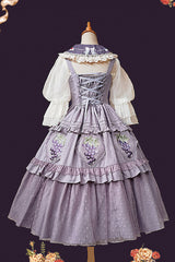Purple [Vineyard] Sleeveless Jacquard Print Ruffle Embroidery Sweet Lolita Jsk Dress - Product - 10