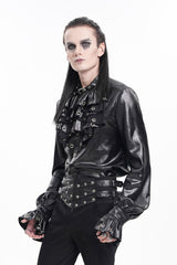 Black Long Sleeves Eyelets Buckle Men's Gothic Blouse - Product - 8