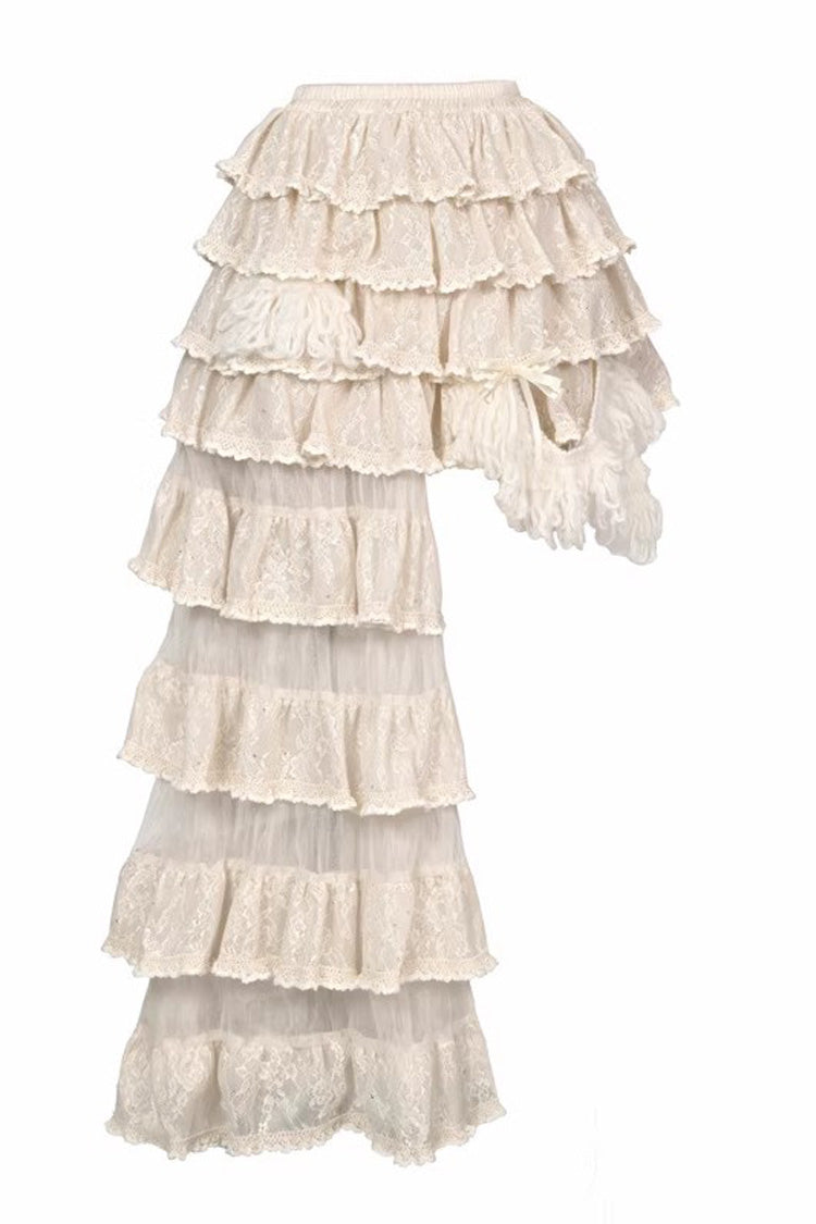 Light Brown [Slavic Noble Lady] Sleeveless Multi-Layered Sparkling Diamonds Ruffled Bow Lace-Up Irregular Gothic Elegant Lolita Skirt & Corset Set - Skirt - 12