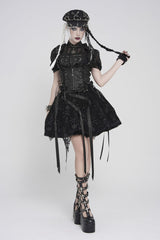 Black Bow Lace-Up Slim Zippered Women's Gothic Swallow-tailed Vest - Product - 5