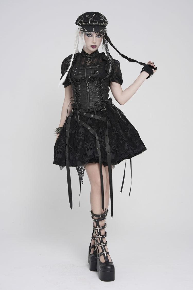 Black Bow Lace-Up Slim Zippered Women's Gothic Swallow-tailed Vest - Product - 5