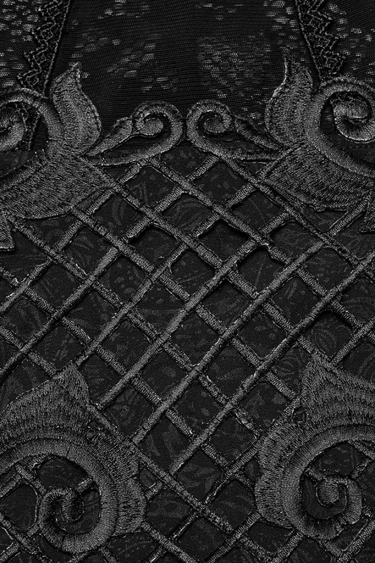 Black Off Shoulder Print Stitching Irregular Mesh Women's Gothic Dress - Product - 6