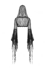 Black Spider Exaggerated Long Flared Sleeves Lace-Up Sheer Women's Gothic Cape with Hood - Product - 14