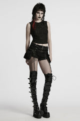 Black Lace-Up Women's Punk Denim Shorts with Detachable Pocket - Product - 4