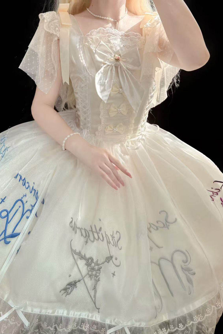 Champagne [The Twelve Zodiac Signs] Sleeveless Printed Ruffled Embroidered Bow Sweet Lolita Jsk Dress - Product - 8