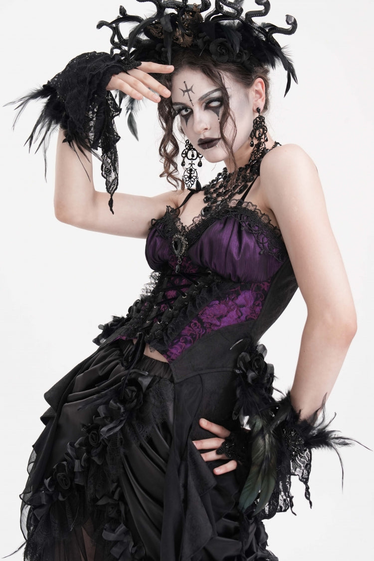 Purple Lace Lace-Up Women's Gothic Overbust Corset - Product - 4